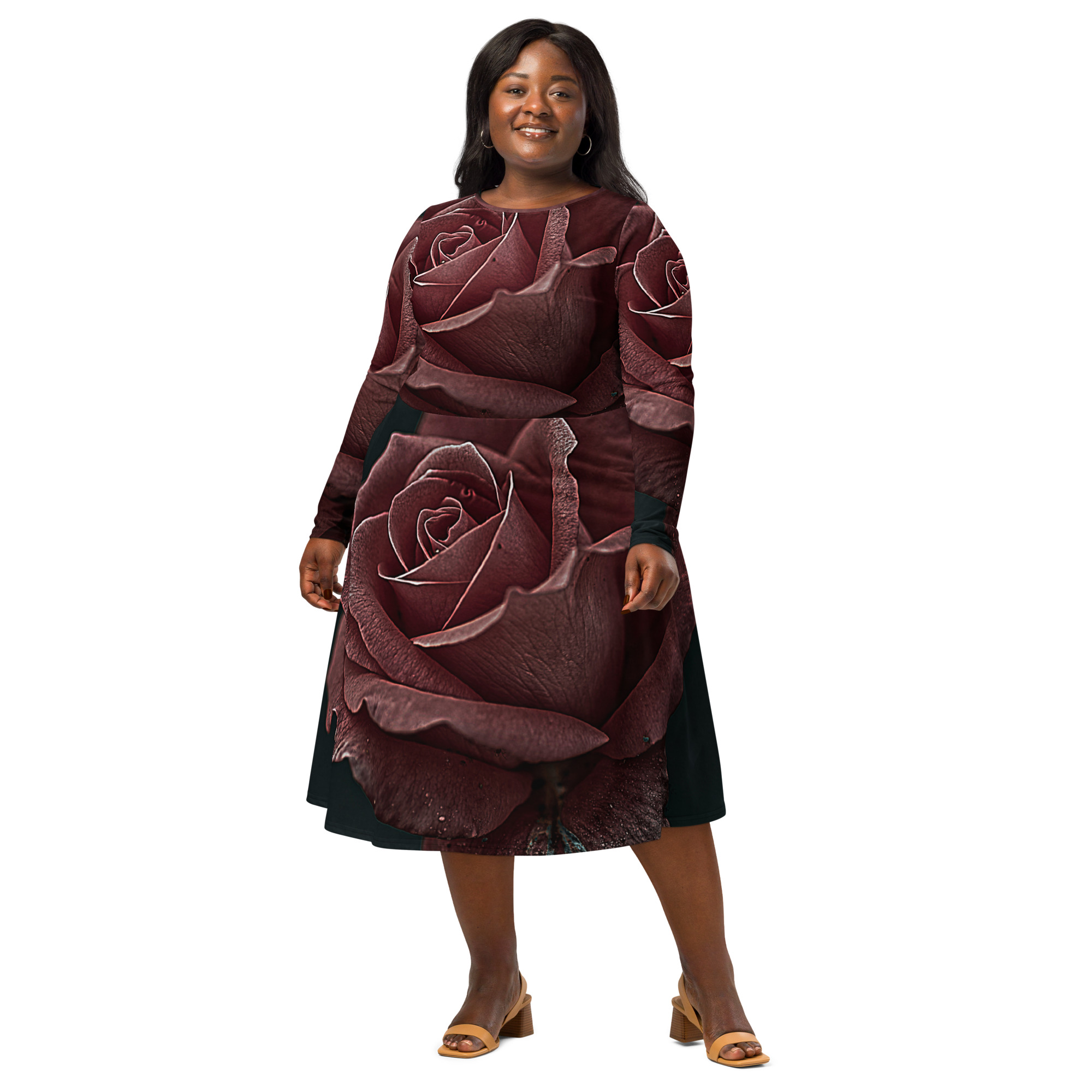 All-over print long sleeve midi dress - Imagen 4