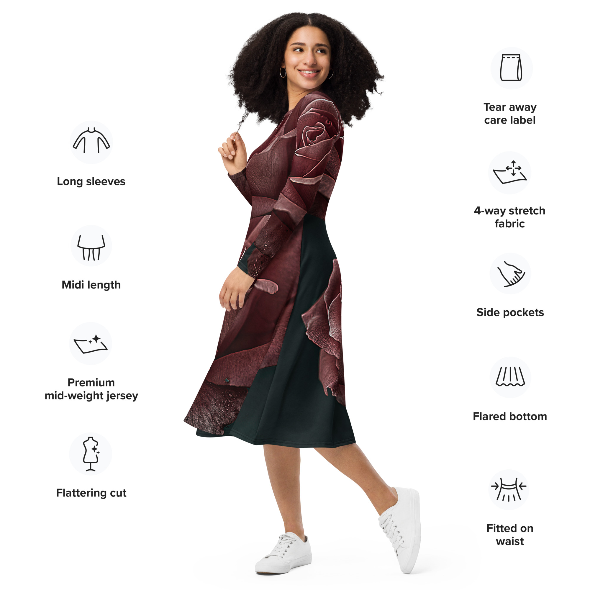 All-over print long sleeve midi dress - Imagen 5
