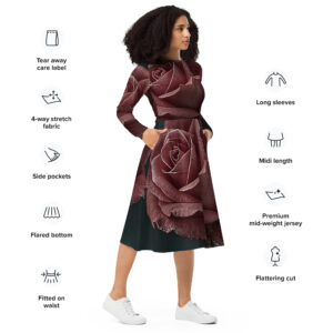 All-over print long sleeve midi dress